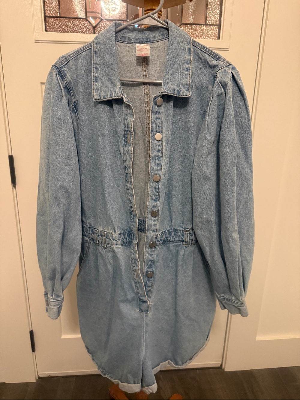 No Boundaries- women’s XL- denim, long-sleeve, shorts button up romper